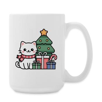 Chat de Noël Kawaii avec des cadeaux - Grande tasse 440 ml - blanc - Droite