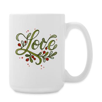 Love lettering with red berry branches - Large Mug 440 ml - white - Right