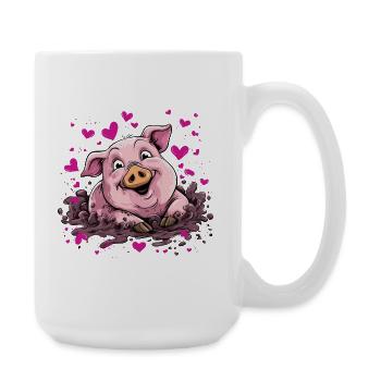 Heart piggy in pink mud - Large Mug 440 ml - white - Right