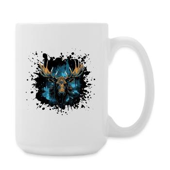 Nordic Moose Head Blue Watercolor Painting - Large Mug 440 ml - white - Right