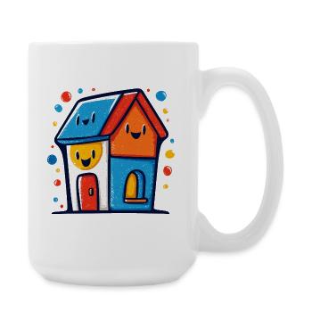 Buntes Haus-Trio mit lachenden Gesichtern - Große Tasse 440 ml - Weiß - Rechts
