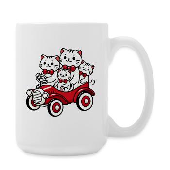 Katzenfamilie im roten Oldtimer - Große Tasse 440 ml - Weiß - Rechts