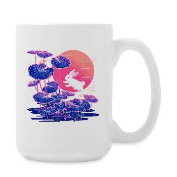 Neon bunny lotus forest in the evening light - Large Mug 440 ml - white - Right