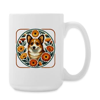 Corgi Floral Circle Folk Art - Large Mug 440 ml - white - Right