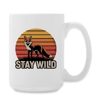 Stay Wild Fuchs – Retro Vintage Sonnenuntergang - Große Tasse 440 ml - Weiß - Rechts