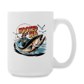 Hooked By The Sea Vintage Fishing - Large Mug 440 ml - white - Right
