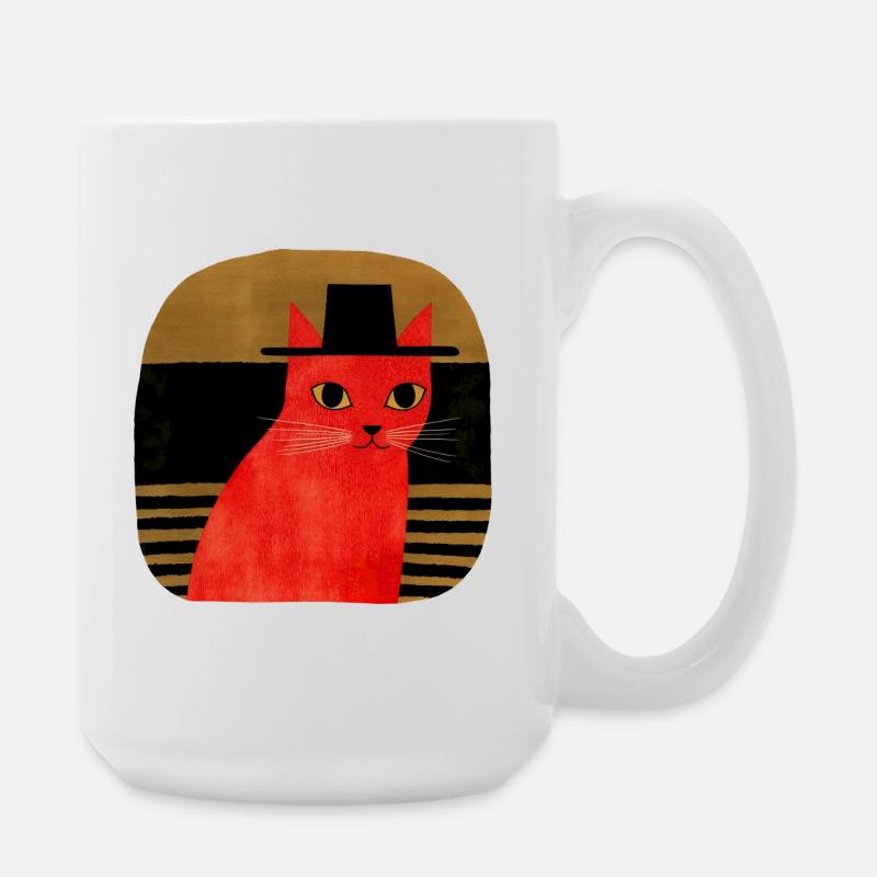 Rote Katze mit Hut Retro Art - Große Tasse 440 ml - Weiß