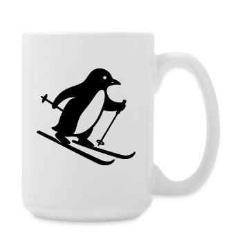 Cute Penguin Skier Winter Sports Cartoon Silhou - Large Mug 440 ml - white - Right
