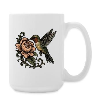 Hummingbird with Rose Vintage Tattoo - Large Mug 440 ml - white - Right