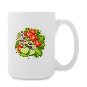 Salad with vegetables in heart shape illustration - Large Mug 440 ml - white - Right