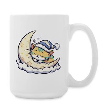 Mondkatze träumt auf Sternenmond - Große Tasse 440 ml - Weiß - Rechts