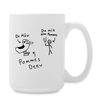 Pommes Deev Möw Dieb Möwe Plattdeutsch - Große Tasse 440 ml - Weiß - Rechts
