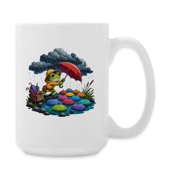 Frosch im Regen mit bunten Schirmen - Große Tasse 440 ml - Weiß - Rechts