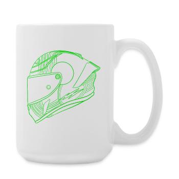 Casque vert néon - Visière - Grande tasse 440 ml - blanc - Droite