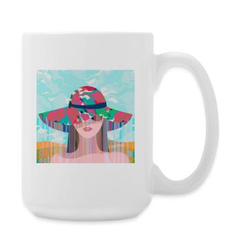 Woman with Psychedelic Colored Hat - Large Mug 440 ml - white - Right