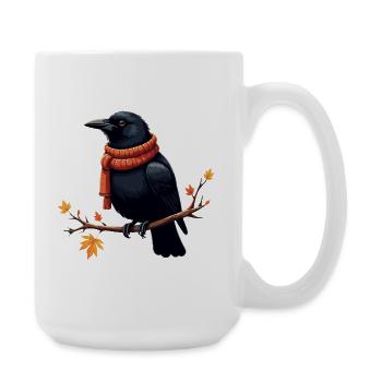 Herbstkrähe im Schal - Große Tasse 440 ml - Weiß - Rechts