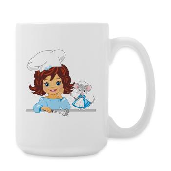 Smiling girl cook and cute chef mouse - Large Mug 440 ml - white - Right