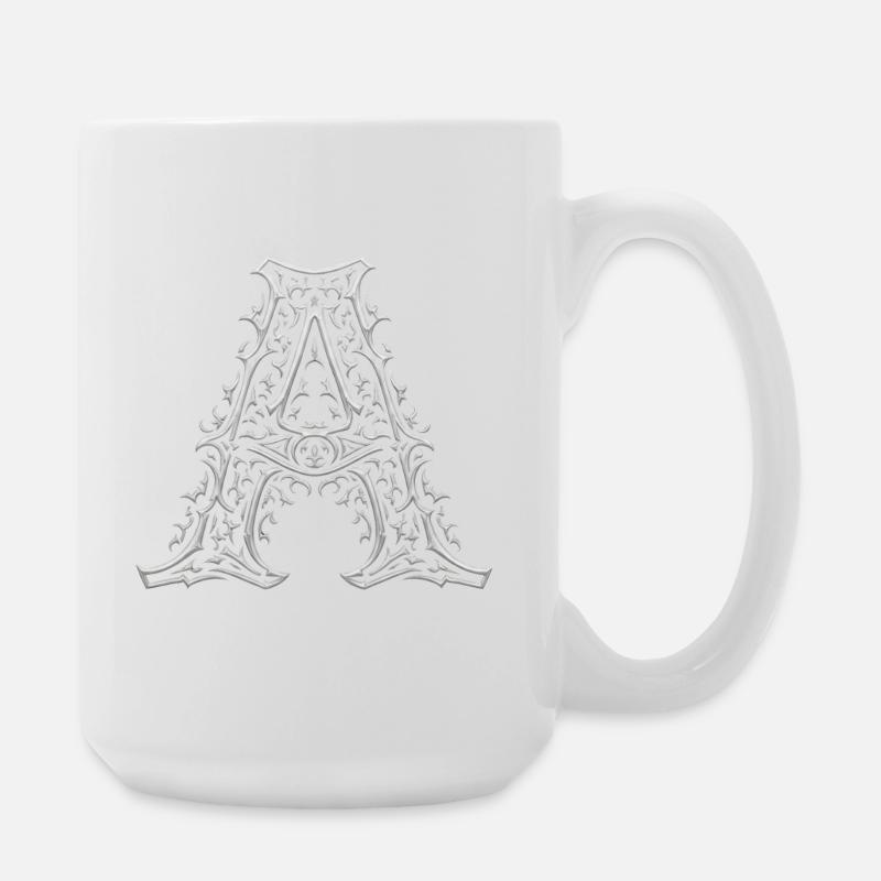 Letter A with silver arabesques - Large Mug 440 ml - white