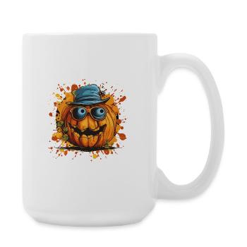 Lachender Kürbis mit Brille und blauem Hut - Große Tasse 440 ml - Weiß - Rechts