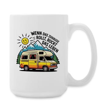 Wohnmobil Spruch – Das Leben rockt Camping Humor - Große Tasse 440 ml - Weiß - Rechts