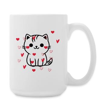 Herz Herz Katze - Große Tasse 440 ml - Weiß - Rechts