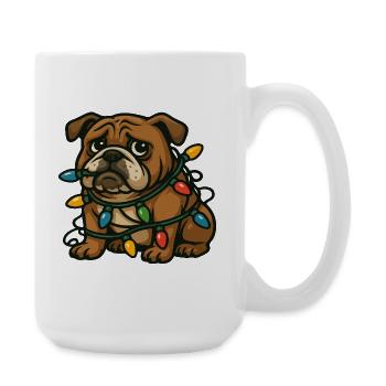 Bouledogue enchevêtré dans les lumières de Noël Dessin animé mignon - Grande tasse 440 ml - blanc - Droite