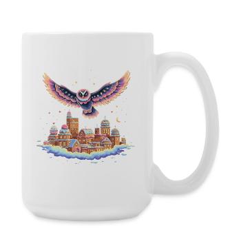 Pastel owl flight over cloud city - Large Mug 440 ml - white - Right