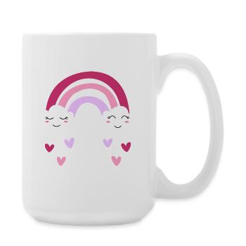 Purple rainbow with clouds and hearts for girls - Large Mug 440 ml - white - Right
