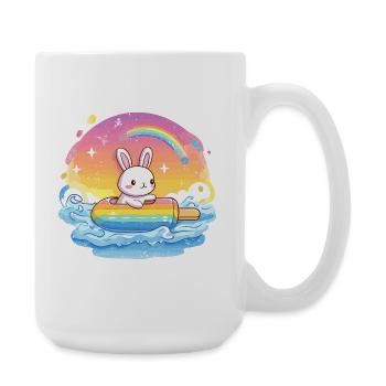 Little bunny surfs rainbow sea - Large Mug 440 ml - white - Right