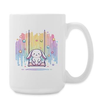 Pastellhäschen auf Schaukel Regenbogen - Große Tasse 440 ml - Weiß - Rechts