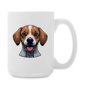 Beagle-Porträt: Fröhliches Hunde-Design - Große Tasse 440 ml - Weiß - Rechts
