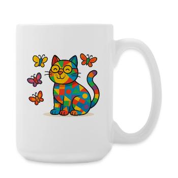Patchwork-Katze mit bunten Schmetterlingen - Große Tasse 440 ml - Weiß - Rechts