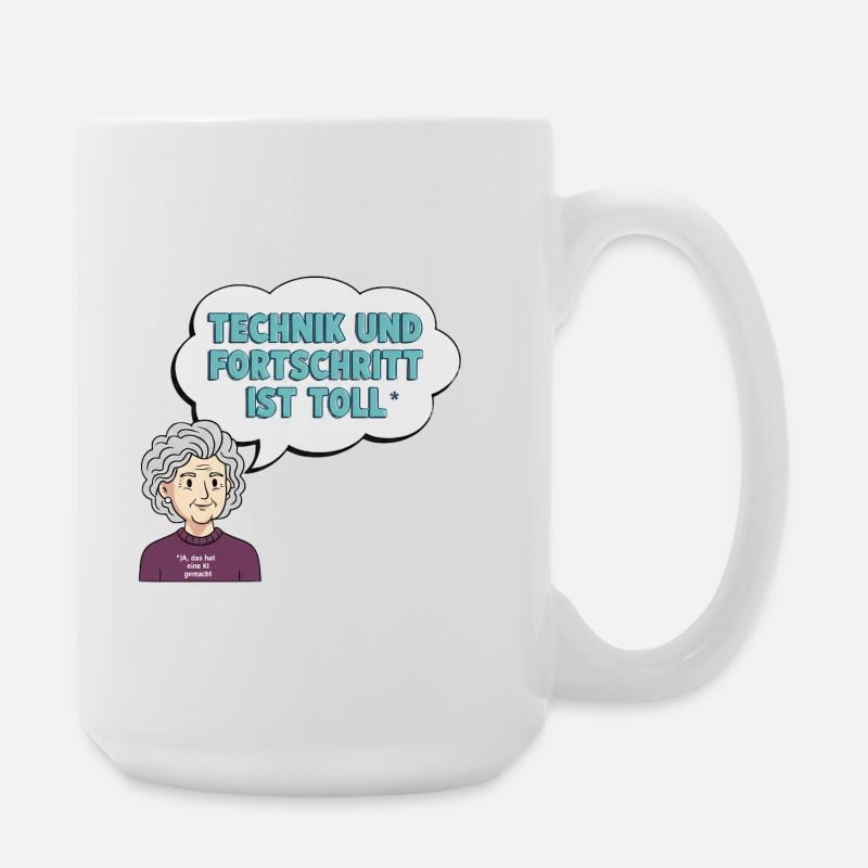 Technikliebe mit Oma Comic - Große Tasse 440 ml - Weiß