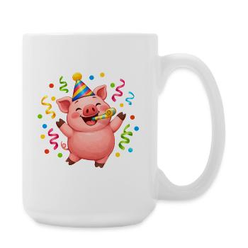 Schwein Party machen Karneval Fasching Silvester - Große Tasse 440 ml - Weiß - Rechts