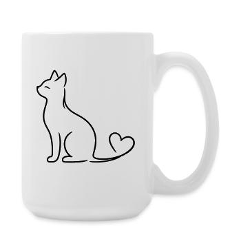 Elegant Cat with Heart Tail | Minimal Love Line Ar - Große Tasse 440 ml - Weiß - Rechts