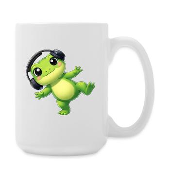 Cute frog toad toad with headphones dancing tech - Large Mug 440 ml - white - Right