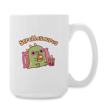 Cute Scrollasaurus Dinosaur Scrolling On Handphone - Large Mug 440 ml - white - Right
