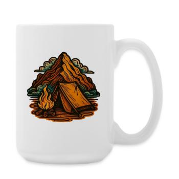 Feuer, Zelt und Berglandschaft - Große Tasse 440 ml - Weiß - Rechts