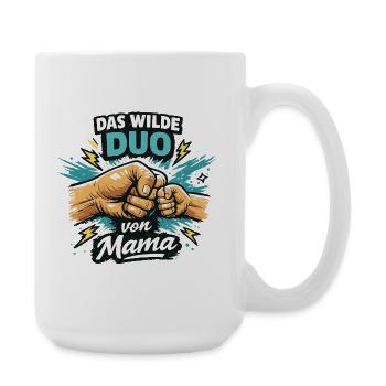 Das wilde Duo von Mama Mutter Kind Power Papa - Große Tasse 440 ml - Weiß - Rechts