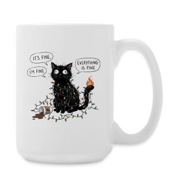 Black Cat Wrapped in Lights - Large Mug 440 ml - white - Right