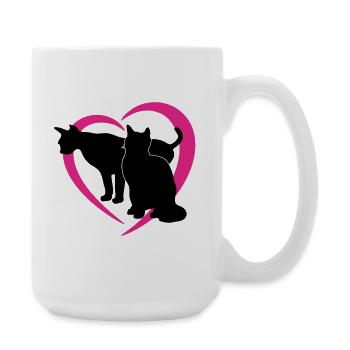 Black Cat Silhouettes in Pink Heart Logo - Large Mug 440 ml - white - Right