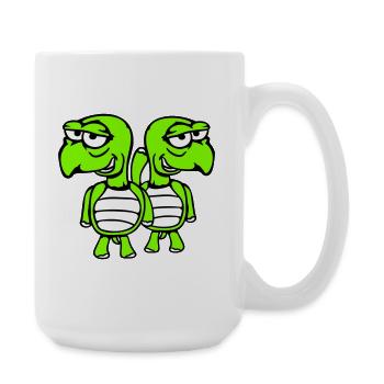 2 Schildkröten Freunde lustig albern schämen Team - Große Tasse 440 ml - Weiß - Rechts