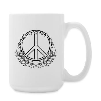 Signe de la paix avec des colombes de la paix et des branches de laurier - Grande tasse 440 ml - blanc - Droite