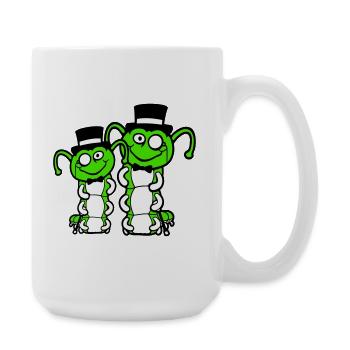 2 messieurs chenille chapeau haut de forme monocle noeud papillon riche - Grande tasse 440 ml - blanc - Droite