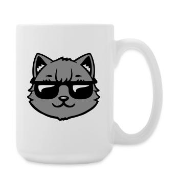 Katze Graue Sonnenbrille Cool Lässig Style Blick - Große Tasse 440 ml - Weiß - Rechts
