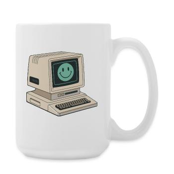 Retro-Smiley-Gesicht auf Vintage-Computer - Große Tasse 440 ml - Weiß - Rechts