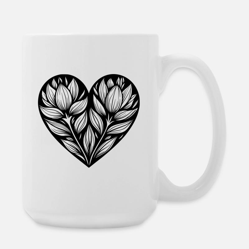 Grafische Pflanze im Herz - Große Tasse 440 ml - Weiß