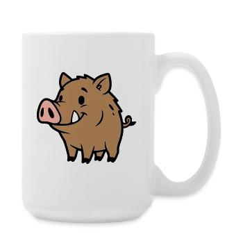 Süßes Wildschwein Comic Glücksbringer - Große Tasse 440 ml - Weiß - Rechts