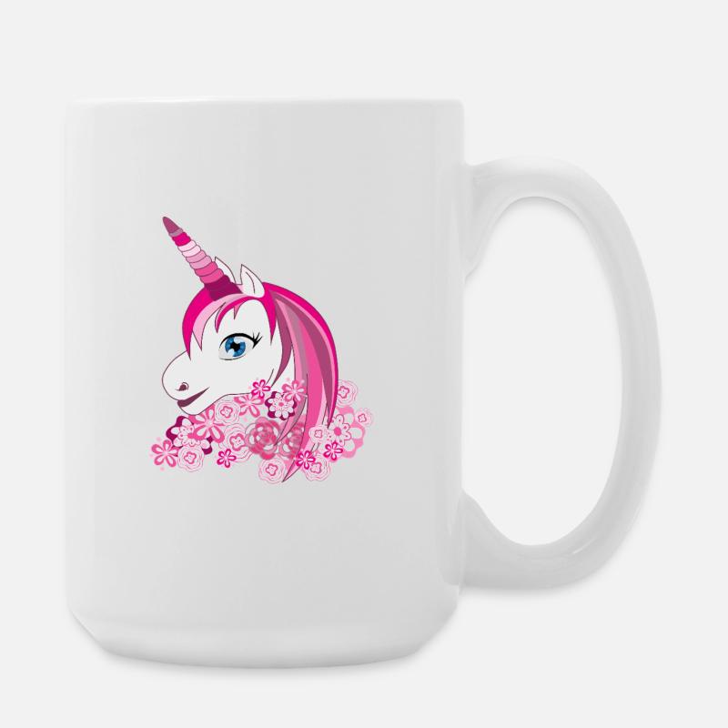 Pinkes Einhorn mit Blütenkrone - Große Tasse 440 ml - Weiß