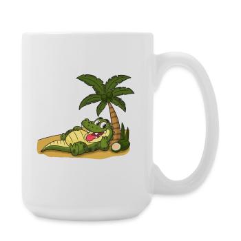 Crocodile on the palm beach - Large Mug 440 ml - white - Right